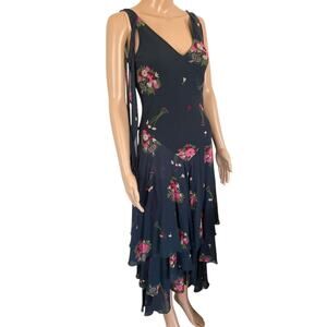 Y2K Celia Birtwell Express Silk Floral Asymmetrical Dress 4 Fairy Romantic